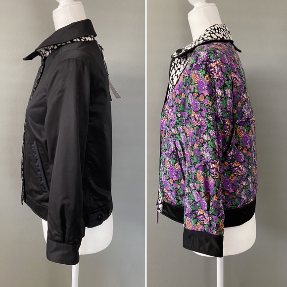 NWT Coach Black & Floral Bomber Jacet Size XS - Picture 5 of 8